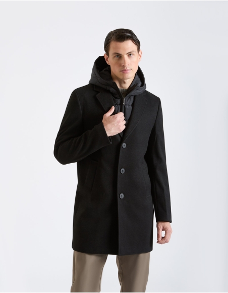 3 button hooded coat