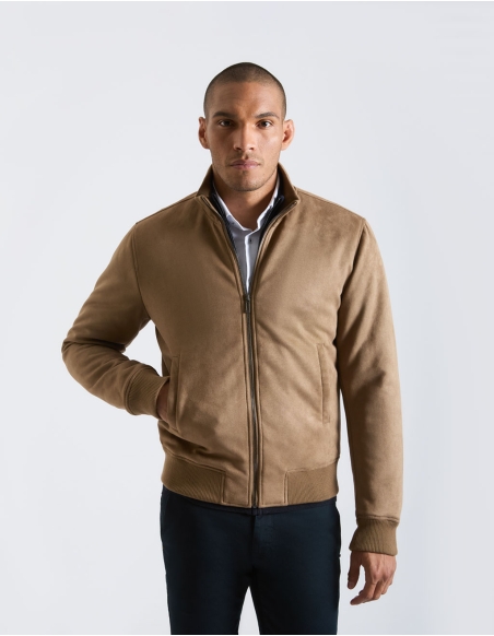 Suede effect mock neck jacket