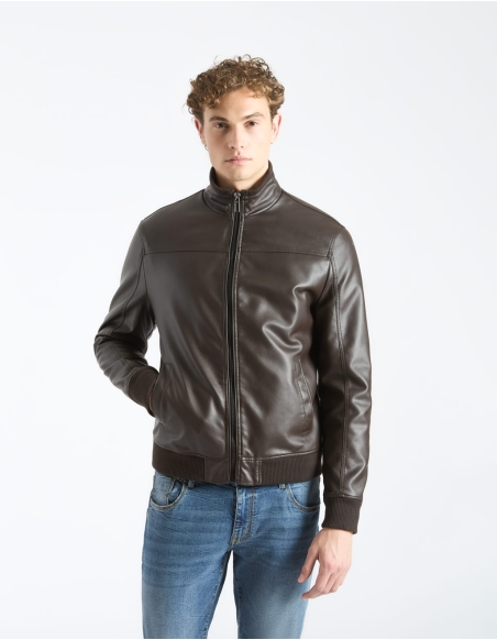 Leather effect bomber jacket