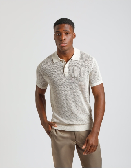 Perforated knit polo shirt