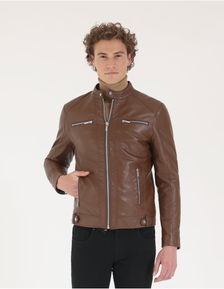 Faux leather biker jacket